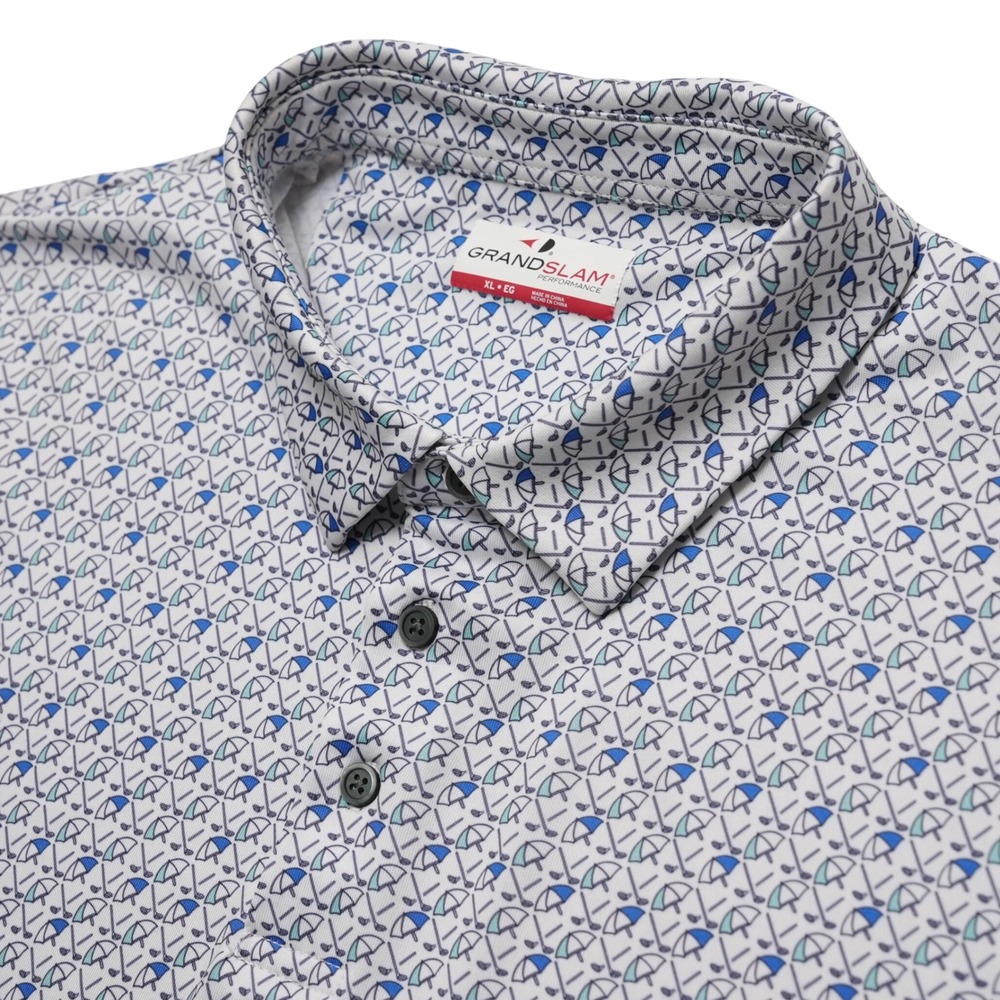 Grand Slam Performance Polo Shirt Men XL White Umbrella‎ Golf Club Print SS